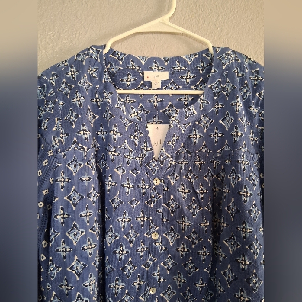 J Jill NWT Button Down 100% Cotton Pearl Button Floral Top L - Picture 2 of 6